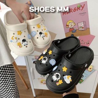 鞋妹妹💗宇航員飾品 增高厚底洞洞鞋『臺灣現貨快速出貨』懶人鞋 穆勒鞋 半拖 平底涼拖鞋 園丁鞋 布希鞋 厚底鞋 933