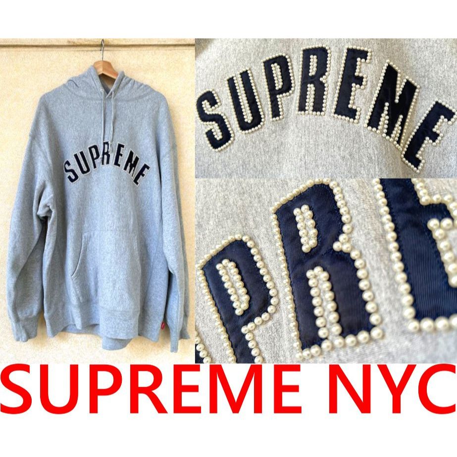 BLACK近全新SUPREME NYC珍珠LOGO字體ARC連帽長T帽T (稀有XXL號)