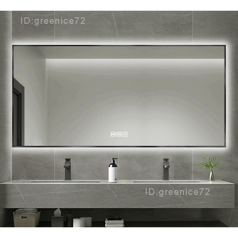 智能浴室鏡子掛牆黑框衛浴鏡衛生間鏡子帶燈led長方形感應鏡壁掛JZ1