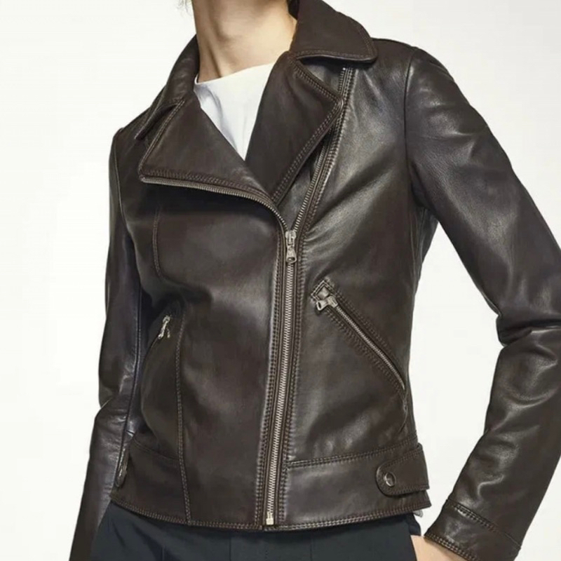 Massimo Dutti Brown Nappa Biker Jacket 小羊皮 深棕 機車皮夾克 騎士皮外套 皮衣
