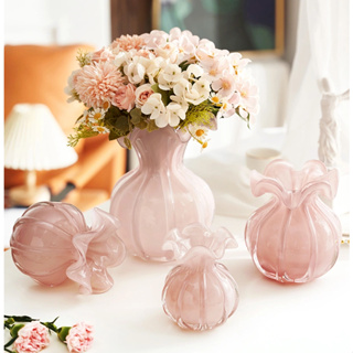 開立電子發票✅花瓶 琉璃福袋 花邊琉璃花瓶 擺件 客廳 插花 玻璃 透明 水培養輕奢 家用花器 輕奢質感 花卉