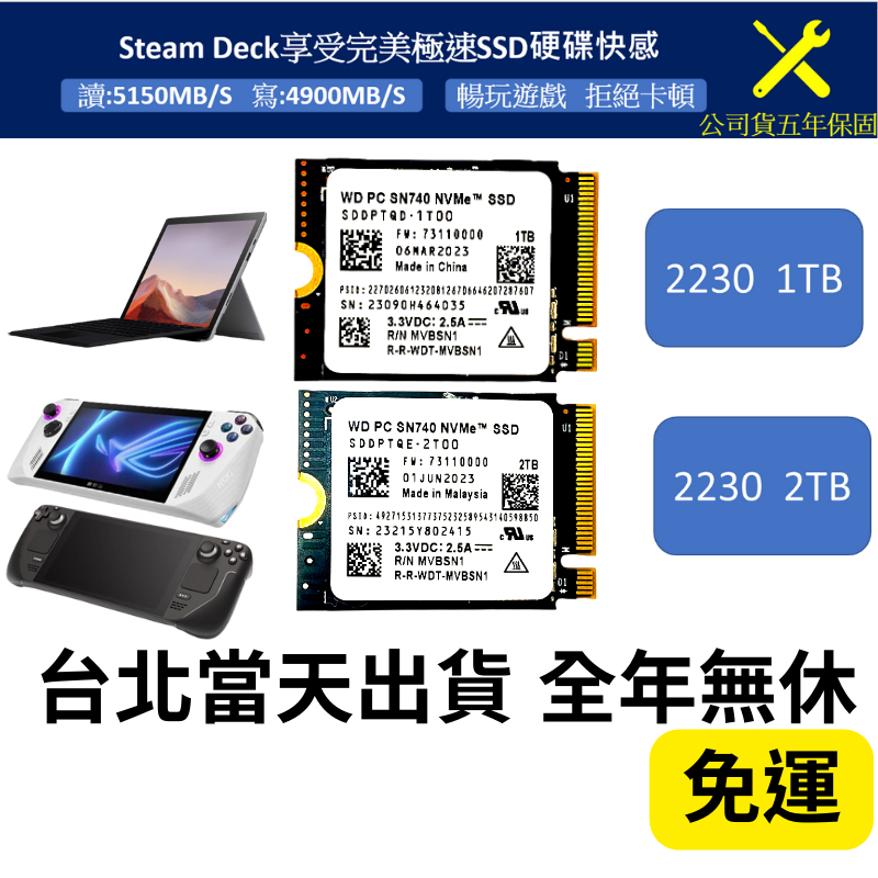 免運全新現貨五年保固Steam Deck Ally高速SSD【1TB / 2TB】WD SN740 NVMe 2230