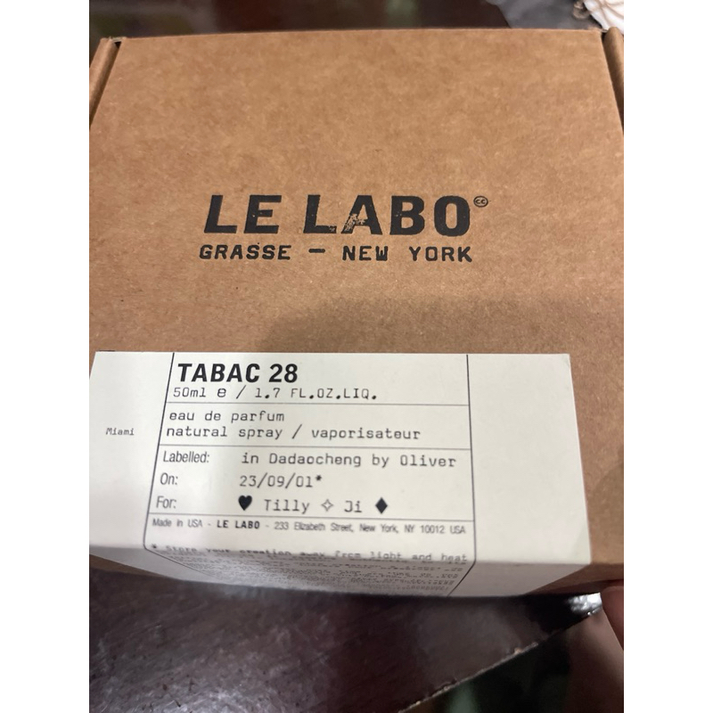 Le labo 城市限定 Tabac 28 邁阿密 50ml 正品 盒裝還在 有印上我英文名字 不介意者再下單