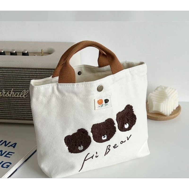 ♡包包♡ 熊熊刺繡帆布包 百搭包 手提包