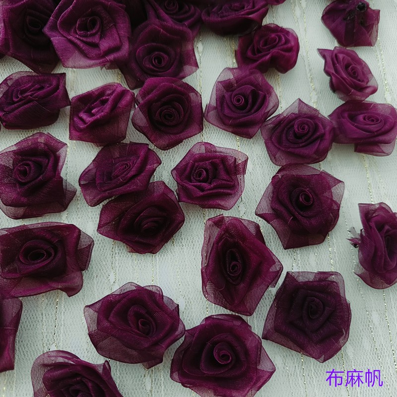 [布麻帆]🌼💯現貨🌼[1朵2元]手工深紫網紗玫瑰花朵 手工花朵 髮飾diy 包裝裝飾 服裝輔料 手工材料配件