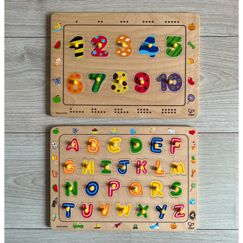 ＊二手＊ （合售）德國 Hape 木製 玩具 英文/數字 配對 手抓板 拼圖教具
