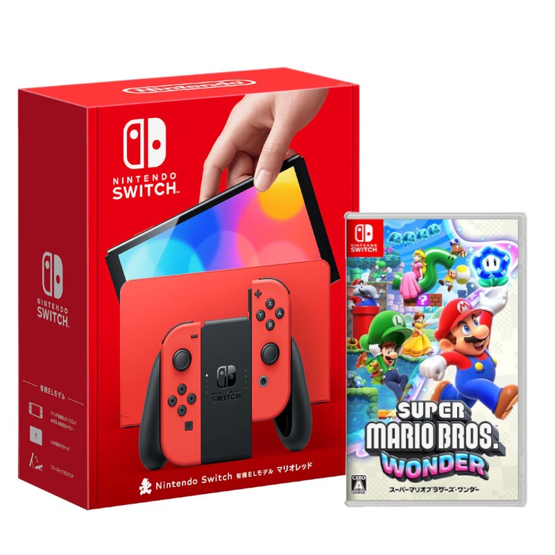 【NS】Nintendo Switch OLED 主機 瑪利歐亮麗紅 (電力加強版台灣公司貨)+超級瑪利歐兄弟 驚奇《中文版》 墊腳石購物網