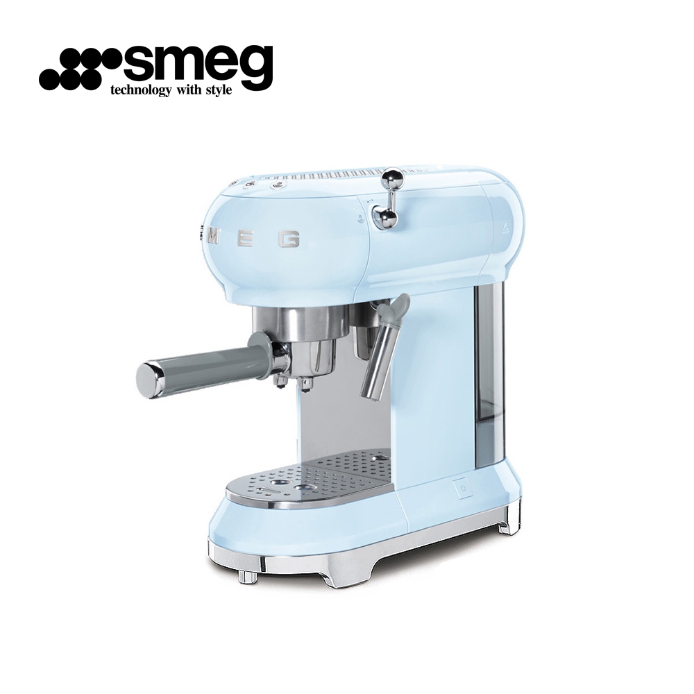 【SMEG】義大利半自動義式咖啡機-粉藍色