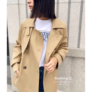 【BK】零碼S出清 韓版風衣 卡其色風衣 女生風衣外套 法式氣質 中長版 顯瘦 排扣 風衣