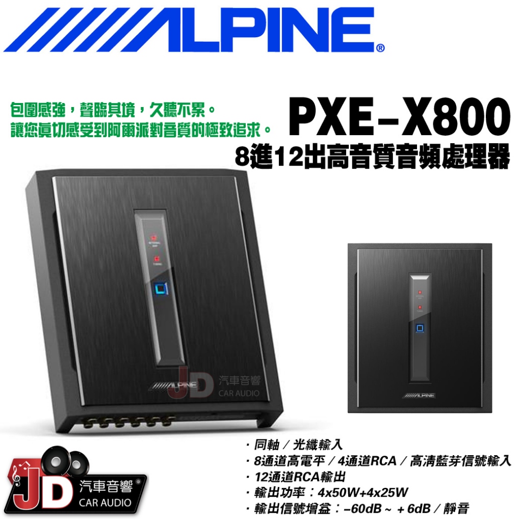 【JD汽車音響】ALPINE PXE-X800 8進12出高音質音頻處理器 同軸∕光纖輸入 12通道RCA輸出 竹記
