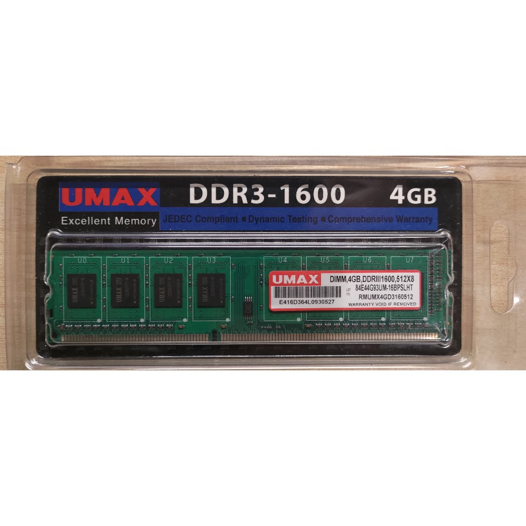 (二手)UMAX DDR3 1600 4GB 512X8 桌上型記憶體