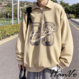 【HanVo】男款HEERBRO字母翻領POLO上衣 美式寬鬆舒適休閒上衣 韓系穿搭 男生衣著 B02-2042