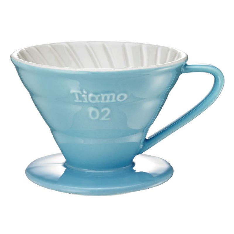 【Tiamo】V02陶瓷雙色咖啡濾器組 附滴水盤量匙/HG5544BB(粉藍/2-4人份)| Tiamo品牌旗艦館