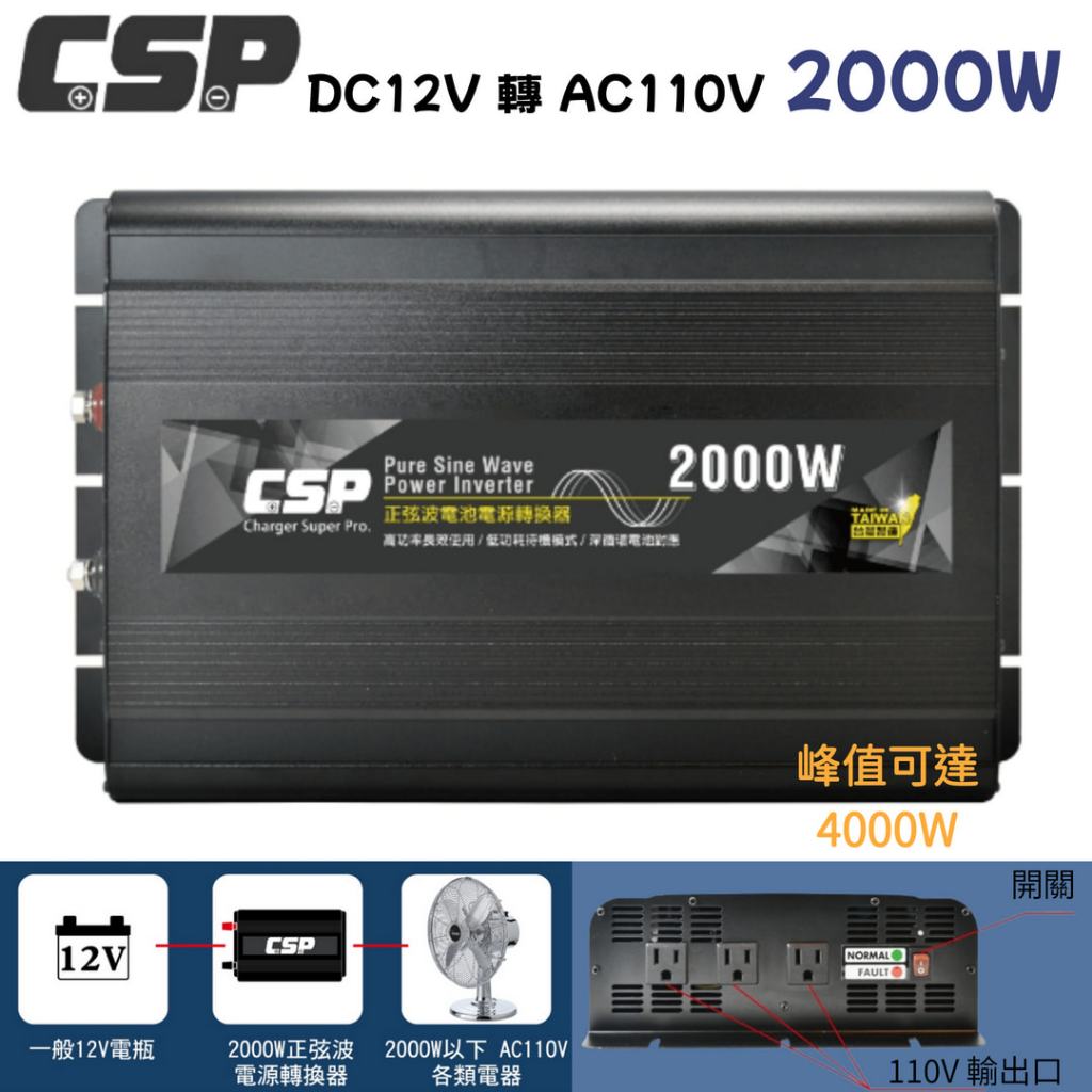 ⚡在戶外跌倒⚡ CSP 2000W 正弦波 電源轉換器 逆變器 台灣製造 戶外 露營 優惠 加購