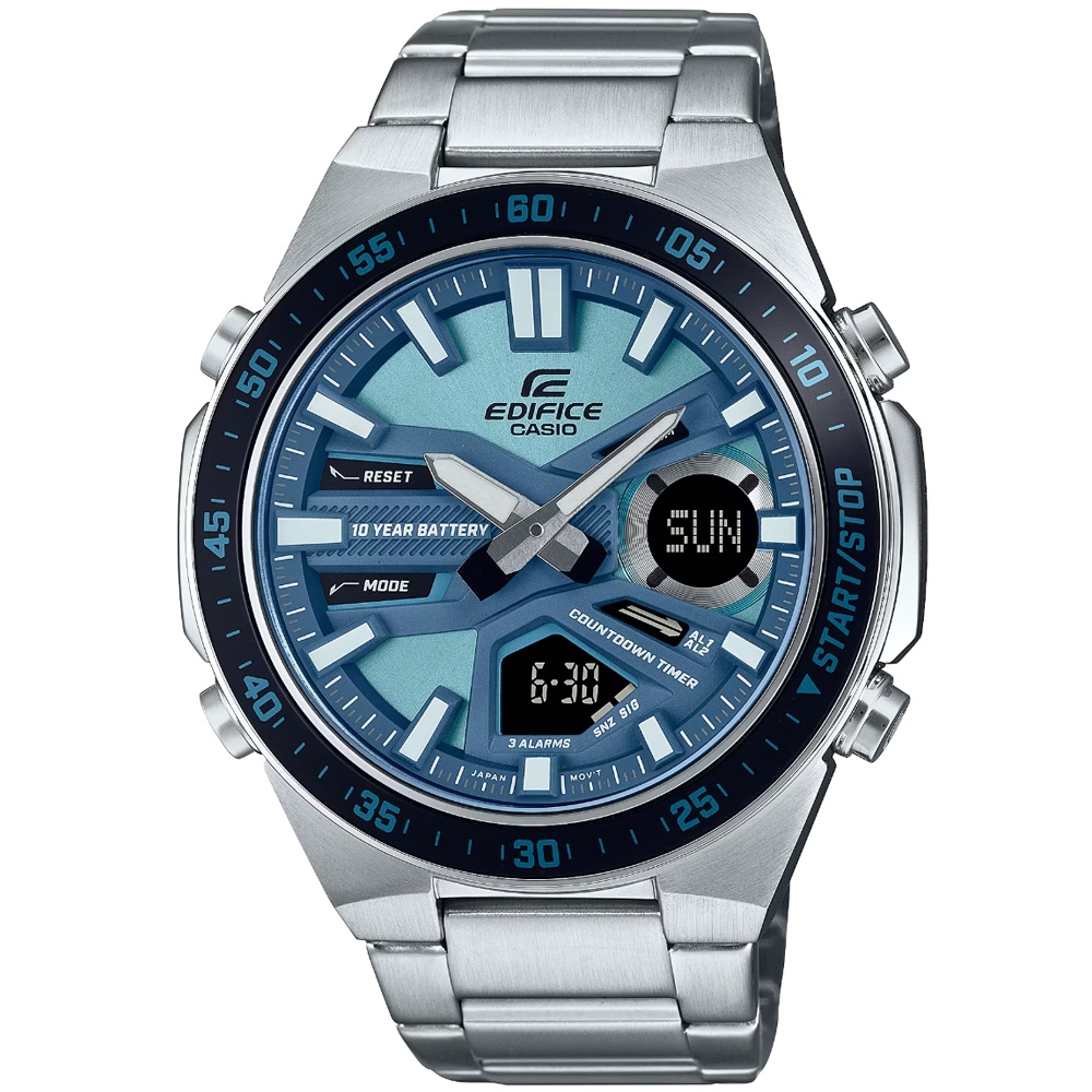 【CASIO】卡西歐 卡西歐 EDIFICE大錶徑雙顯運動錶-藍色 EFV-C110D-2B 台灣卡西歐保固一年