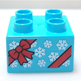 【得寶Duplo】 水藍色 聖誕禮物 蝴蝶結 雪花 禮盒 2x2 標誌磚 印刷磚 大顆粒 積木 [正版LEGO]