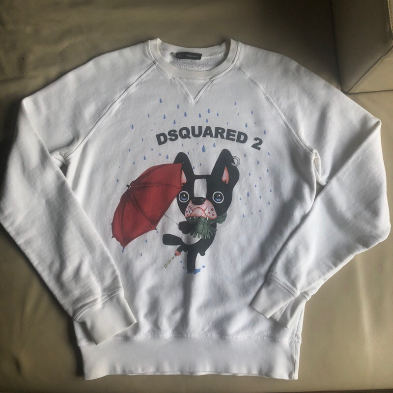 保證正品 Dsquared2 D2 米白色 法鬥犬 厚 長袖T恤 大學T SIZE L