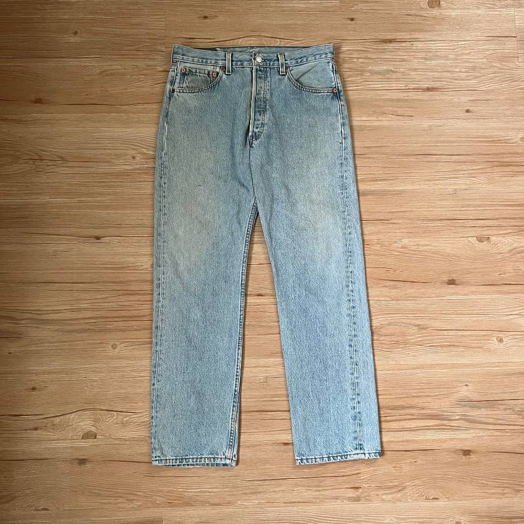 Levis 501 denim vintage 90s 美國製 排釦 淺藍 寬版 直筒 長褲 原色 單寧 牛仔褲 古著