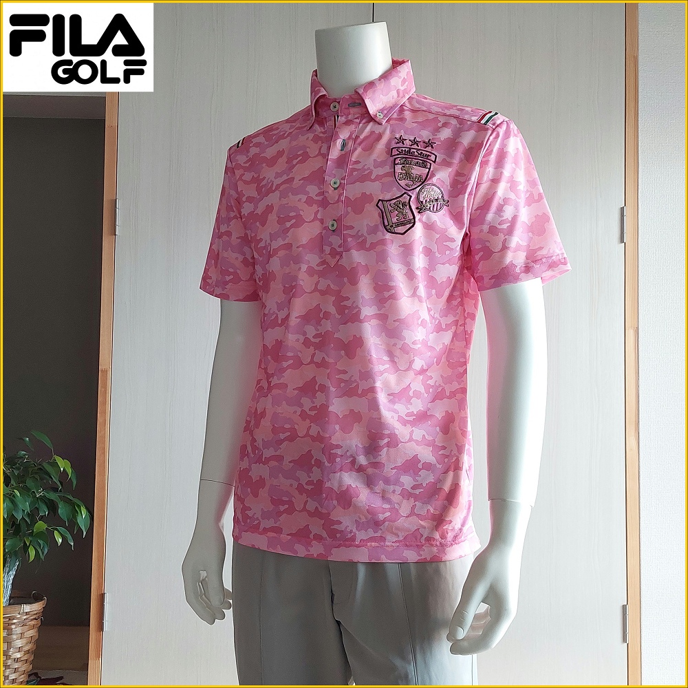 日本古著✈️FILA GOLF 迷彩短袖POLO衫 男L号 近新品 FILA GOLF 斐樂 高爾夫運動上衣 O951F