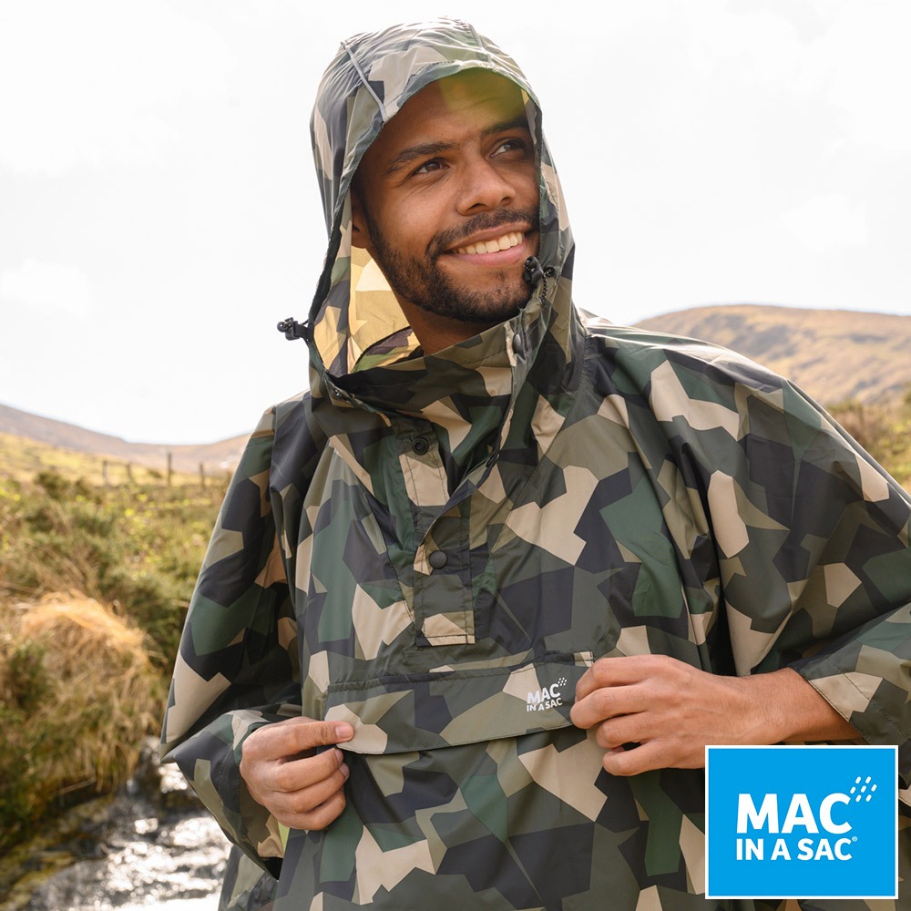 【MAC IN A SAC】中性款輕巧袋著走快穿成人斗篷式雨衣MNS041迷彩綠