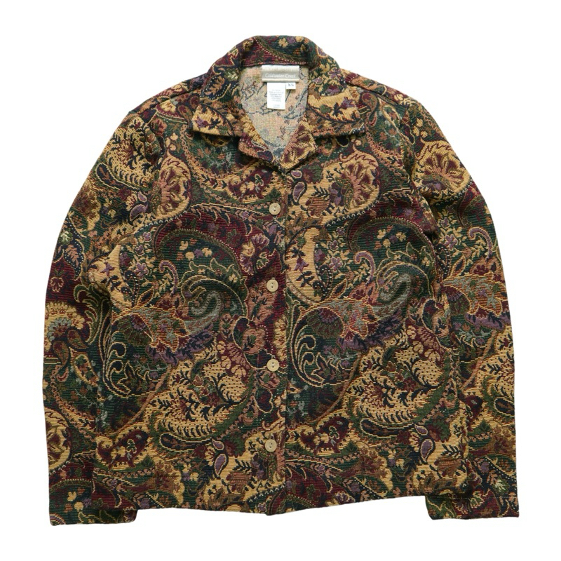 「富士鳥」古著 90s 美國製 變形蟲花毯外套