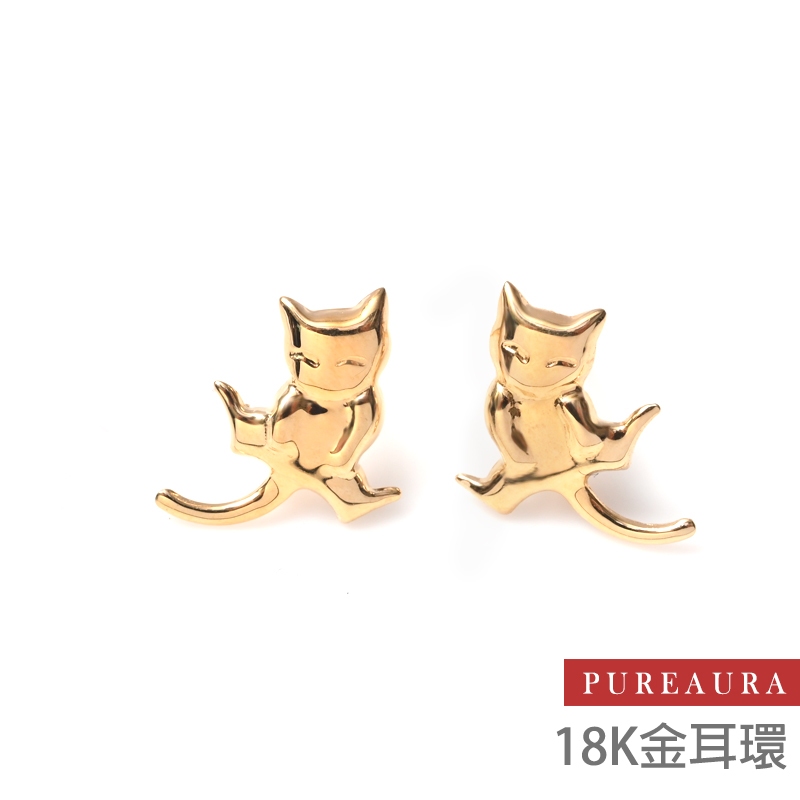 【Pureaura ® 純粹水晶寶石】頂端18K金日本懶洋洋貓貓耳環