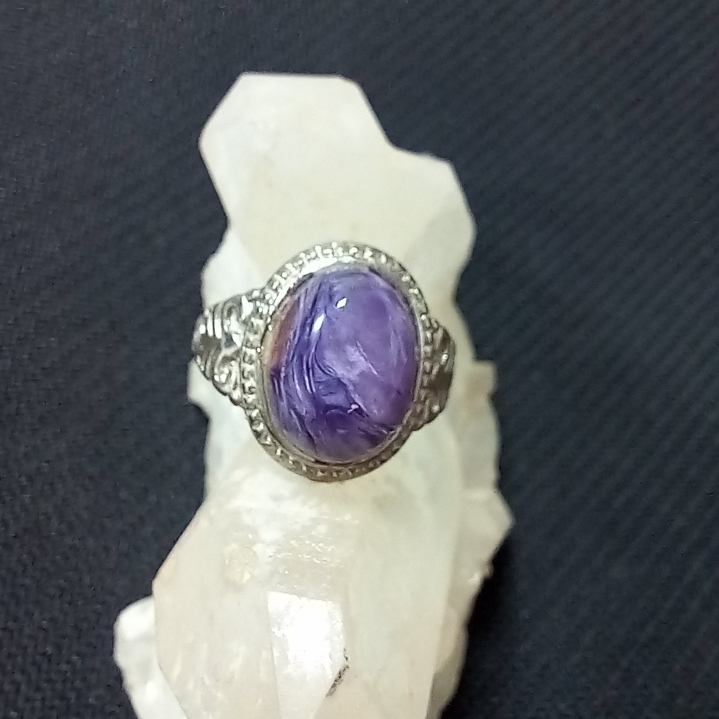天然水晶 紫龍晶玉化蛋面 活圍 可調式戒指