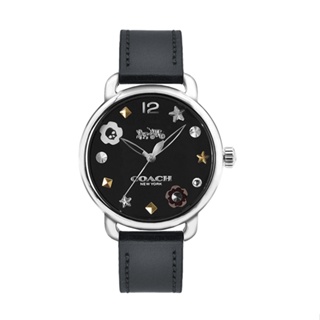 COACH | Delancey系列 銀框 黑面 黑色皮革錶帶 立體時標 女錶 手錶-14502780