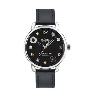 COACH | Delancey系列 銀框 黑麵 黑色皮革錶帶 立體時標 女錶 手錶-14502780