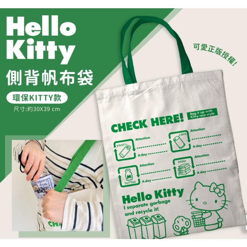 【SANRIO三麗鷗】正版授權 Hello Kitty 帆布袋/文青包/ 側背帆布袋/ 環保袋/單肩背/購物袋 (單個)