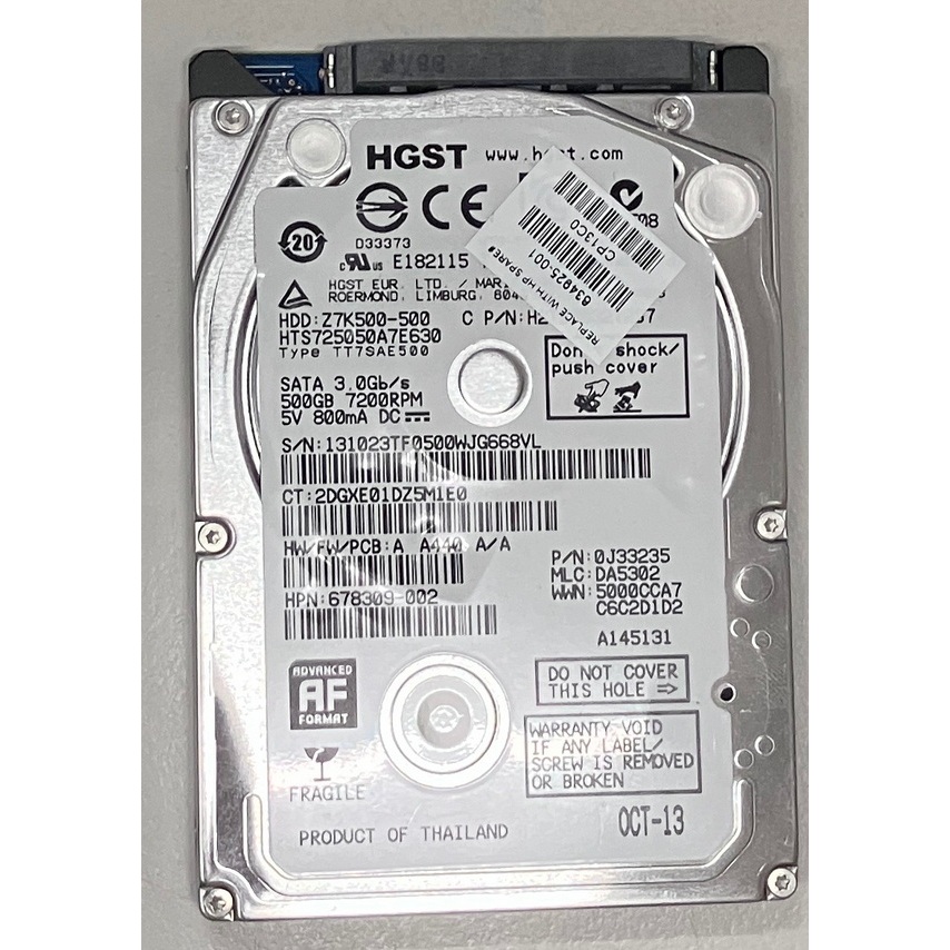 HGST HTS725050A7E630 500GB SATA3 2.5吋 筆記型電腦 硬碟 使用約150天