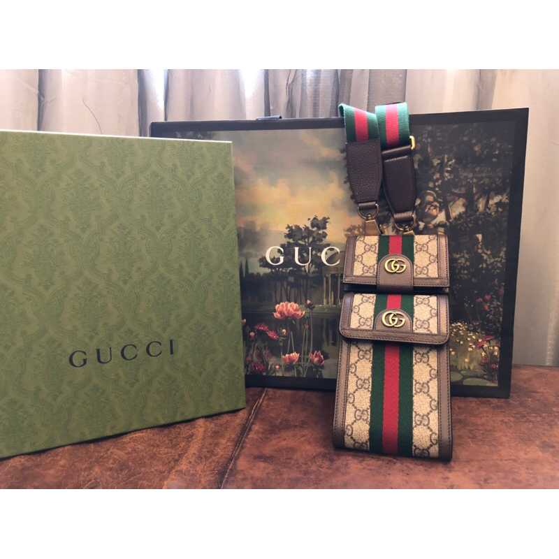 Gucci 三用卡夾手機包 綠紅綠寬背帶 名片夾 相機包 小廢包 郵差包 《全新正品》可分別使用「花開富貴」精品代購