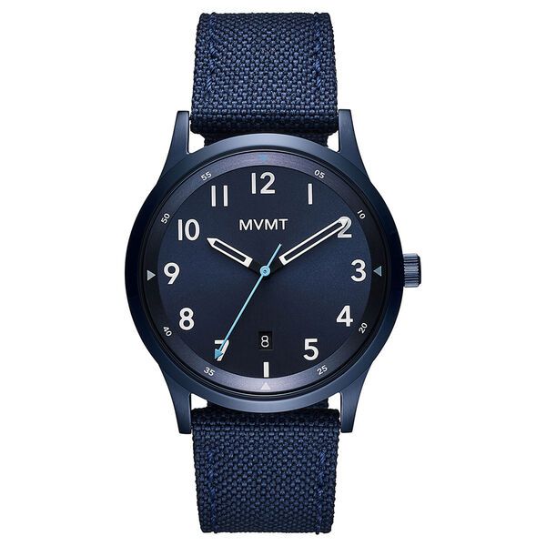 MVMT 美國時尚品牌 藍殼藍面帆布皮革腕錶 日期顯示 41mm MT700114 保固二年