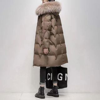 羽絨服女2022年新款中長款鼕季過膝大毛領加厚寬鬆韓國時尚白鴨絨 TOHX