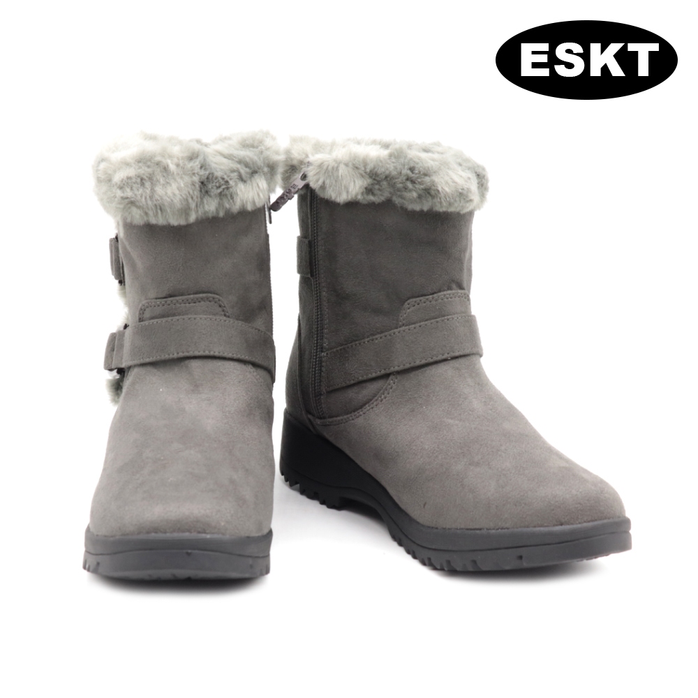 ESKT 女短筒雪鞋 SN257 / 灰色 (雪靴 防潑水 刷毛 冰爪)