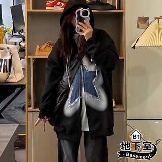 地下室B1-外套 美式復古星星貼布連帽外套 情侶裝 男生衣服 男裝 外套男【NL683147】