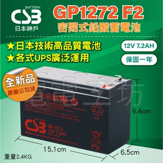 電電工坊 全新 CSB GP1272 F2 12V7.2AH 不斷電系統 野外照明 颱風停電斷電 緊急照明 太陽能 蓄電