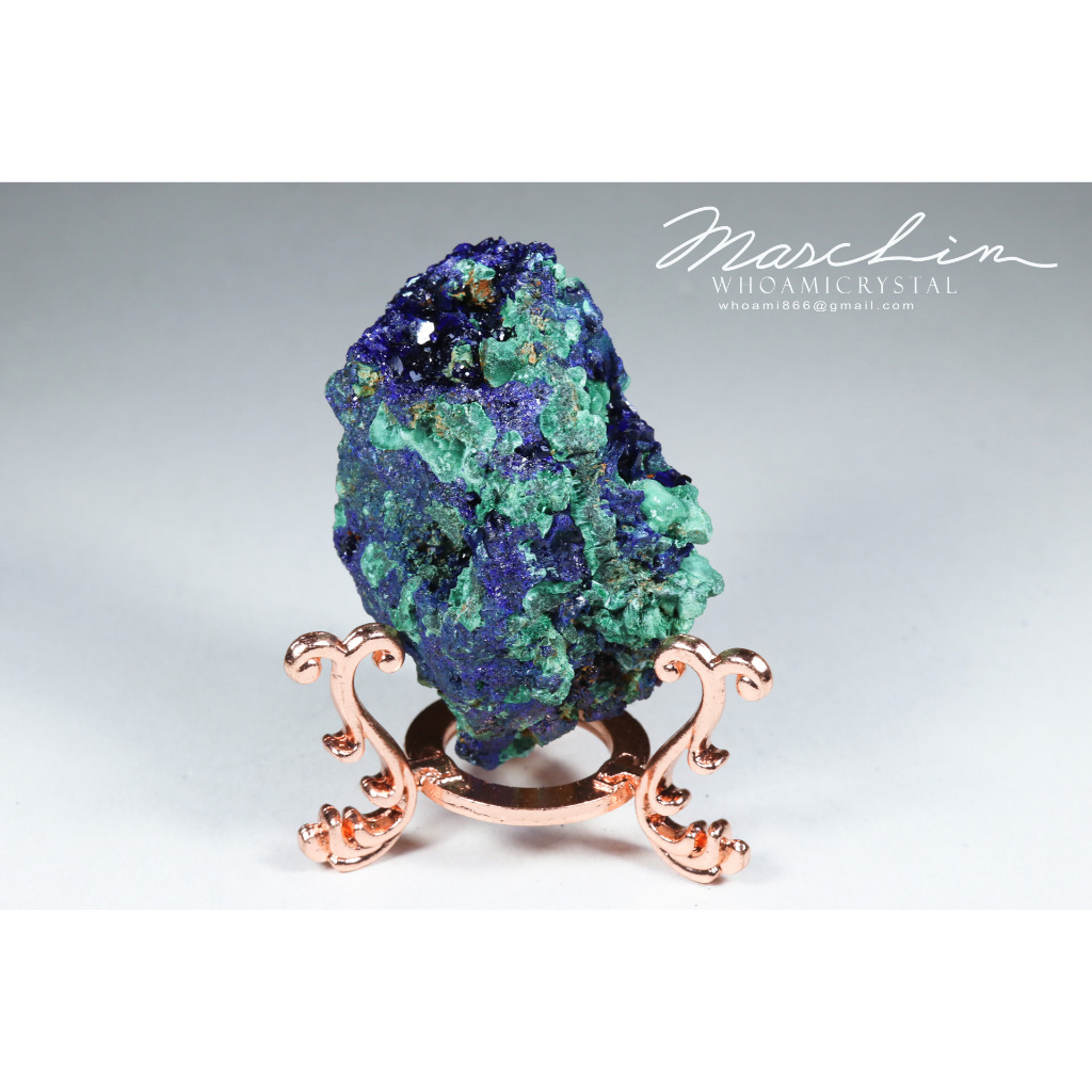 No.3354_摩洛哥-高等級-藍銅礦+玫瑰金金屬底架 / 天然水晶原礦石