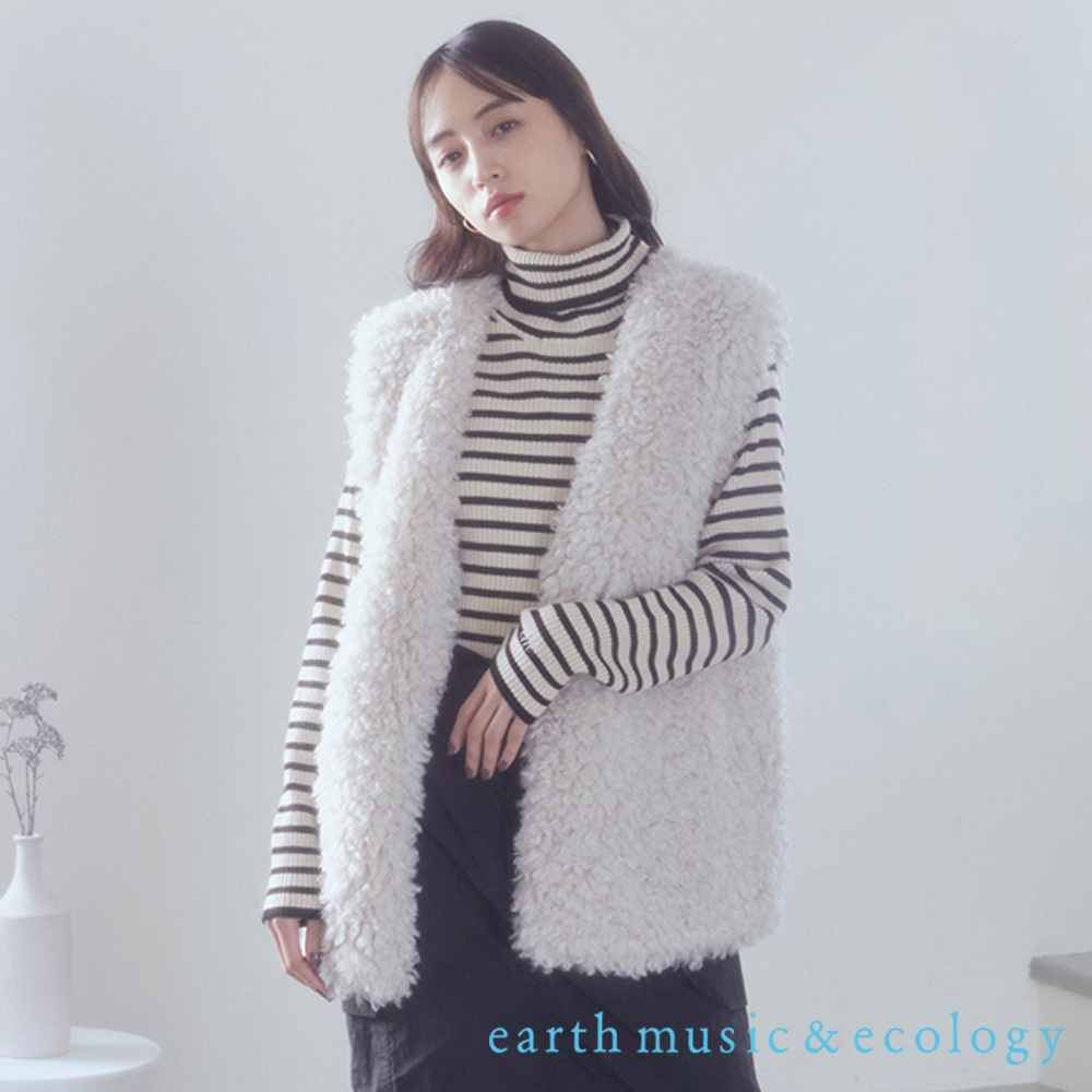 earth music&amp;ecology 立體感人造毛皮V領開襟背心外套(1L34L0Y0300)
