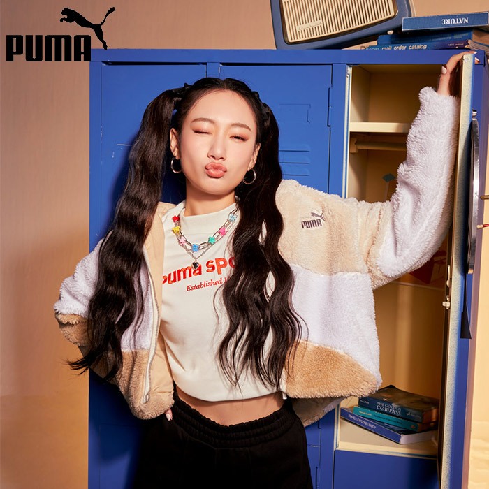 PUMA 外套 CAT 米白卡其 羔羊毛 JULIA吳卓源 連帽外套 女 67537087