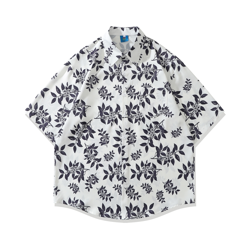 【K-2】黑白花卉 短袖襯衫 襯衫