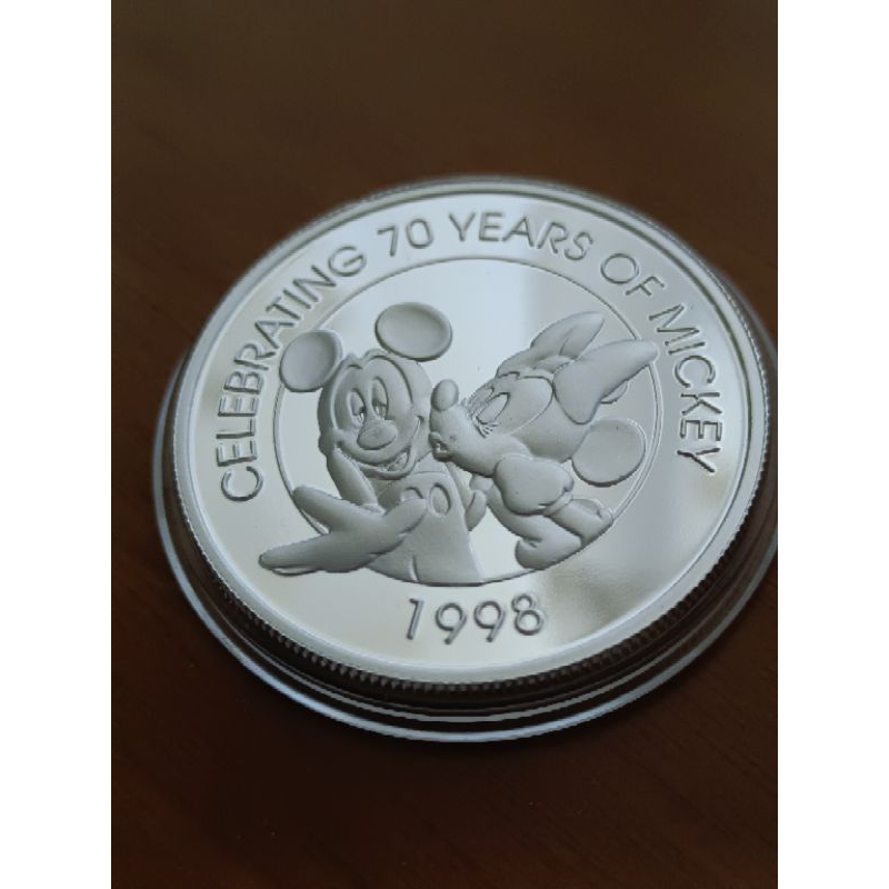 銀幣 銀章 1998 迪士尼70週年紀念 米奇 米妮 999純銀 1盎司