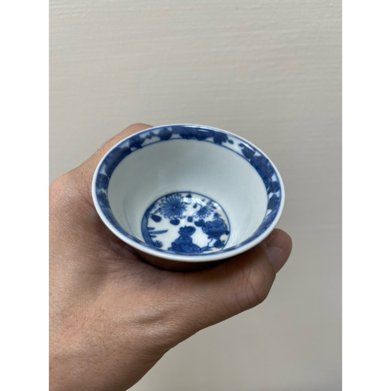 清末 醬釉青花杯 清代馬蹄杯 壓手杯