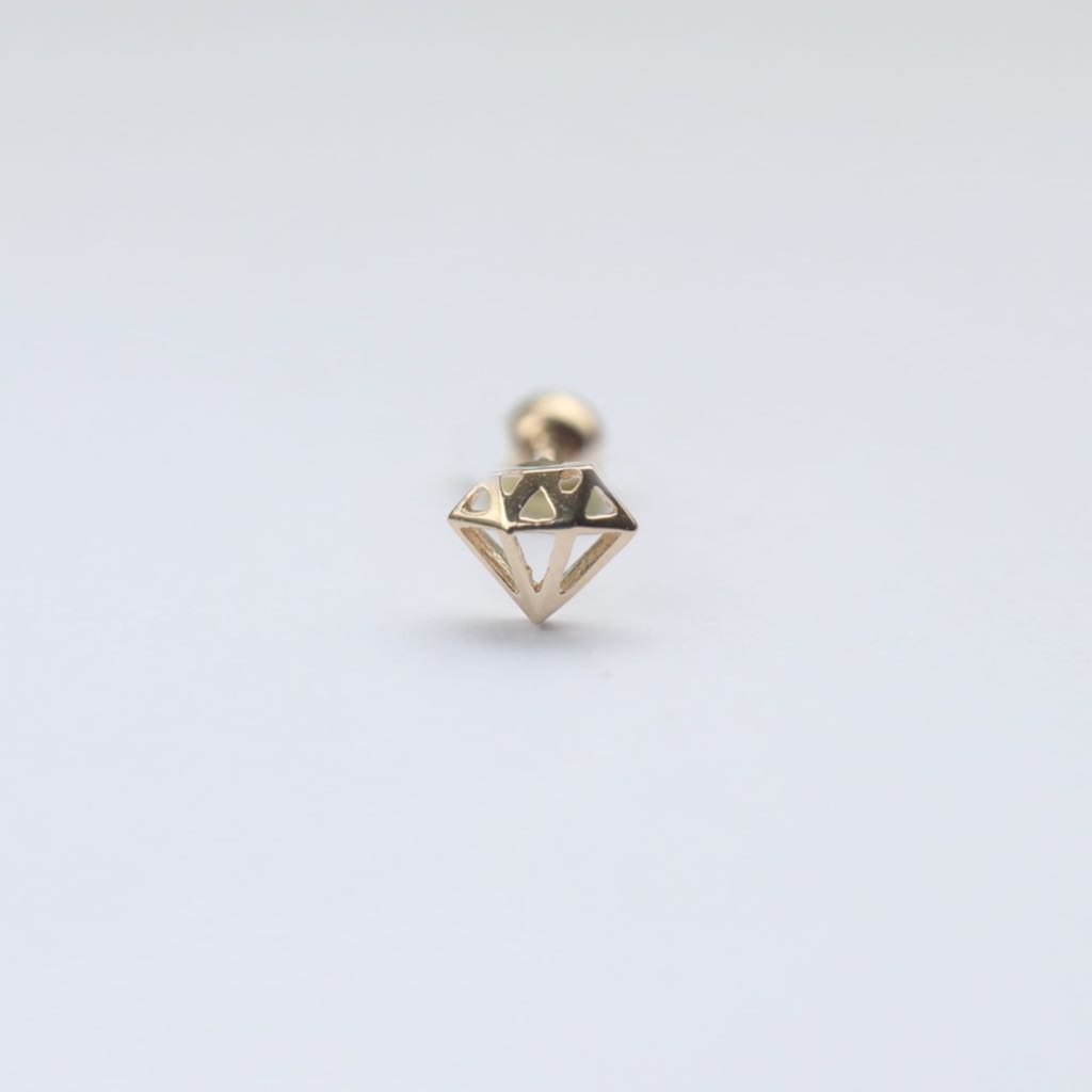 14K 鑽石造型鎖珠耳環 (單個) 純k金 轉珠耳環