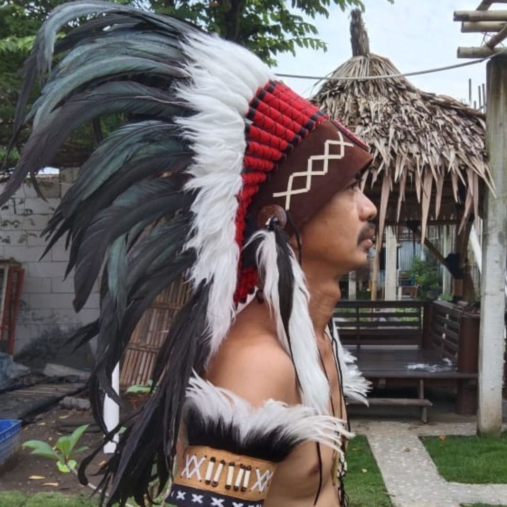 酋長帽 印第安頭飾 派對 道具 走秀 舞台表演 化裝舞會 重機 cosplay 扮裝 印地安帽子 原住民風【自然屋精品】