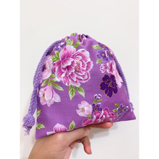 現貨💜 紫色牡丹花 束口袋 收納袋 碎花 棉布 手工 超美紫花