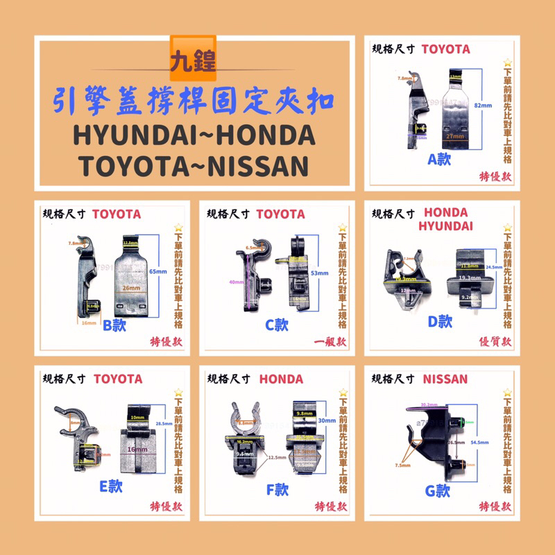 ‼️快速出貨‼️豐田 本田 日產 現代 引擎蓋撐桿固定夾扣ix35 TIIDA Livina vios altis