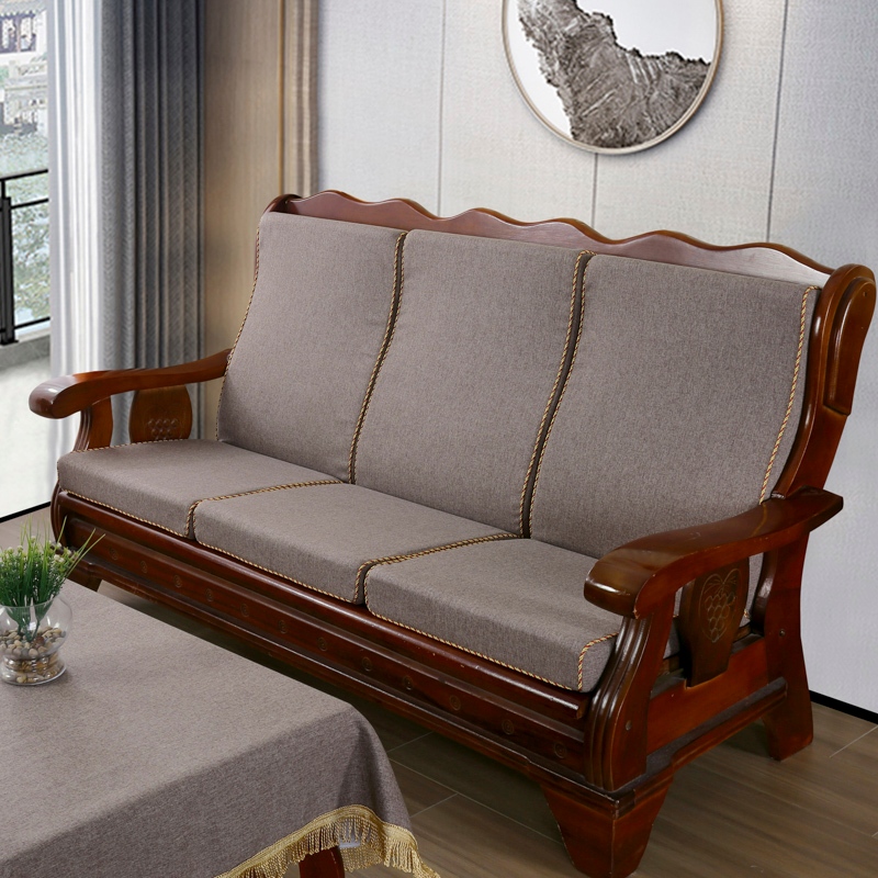 老式沙發坐墊 帶靠背加厚硬海綿棉麻靠墊 椅墊 座墊 實木紅木墊子 四季可用