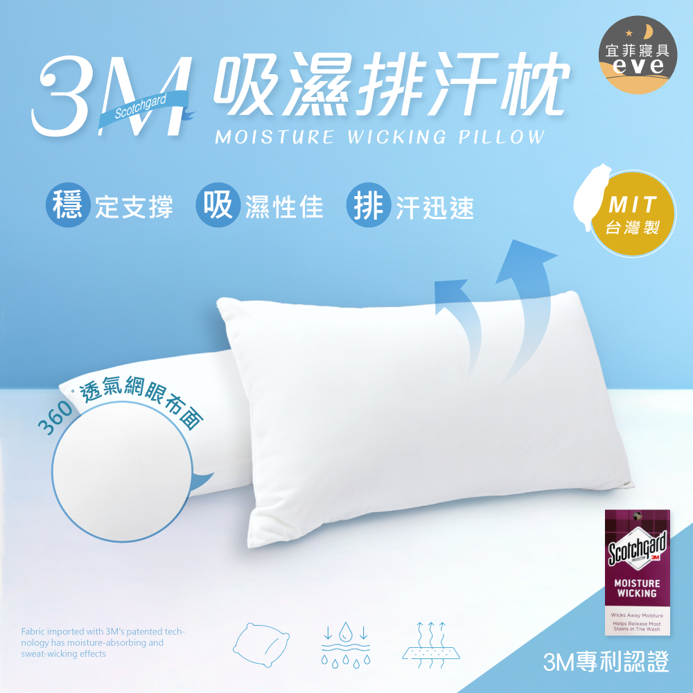 【宜菲】3M吸濕排汗枕 台灣製 抗菌舒眠 吸濕排汗 蓬鬆柔軟 可水洗 舒壓枕/飯店枕/民宿枕/枕頭/枕芯