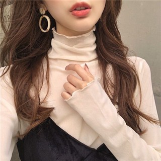 ZUCAS~韓版高領內搭親膚薄款往紗長袖上衣 女裝 衣服 寬鬆上衣 顯瘦 T-163